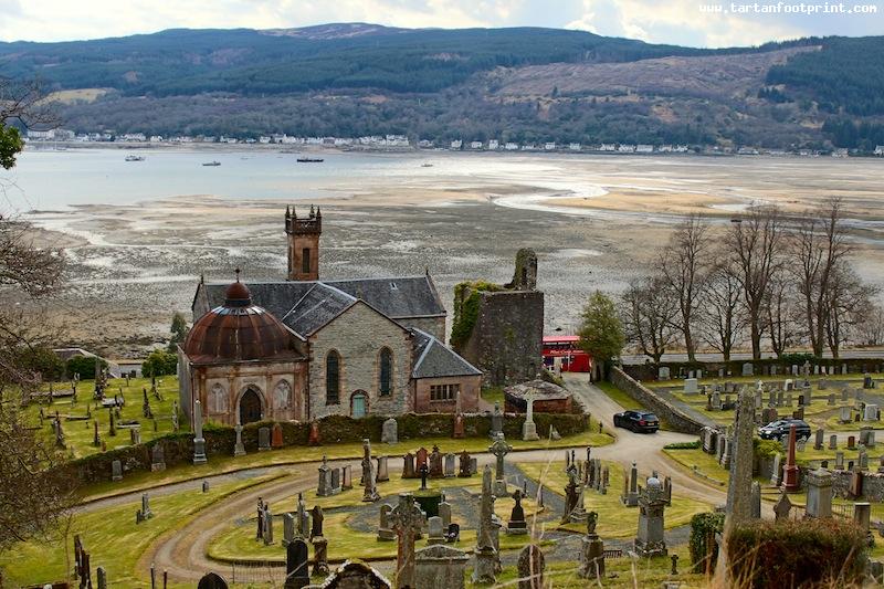 The dome topped mausoleum in front of Kilmun Parish Church